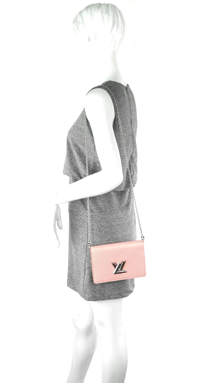 twist belt pink epi leather wallet on chain bag