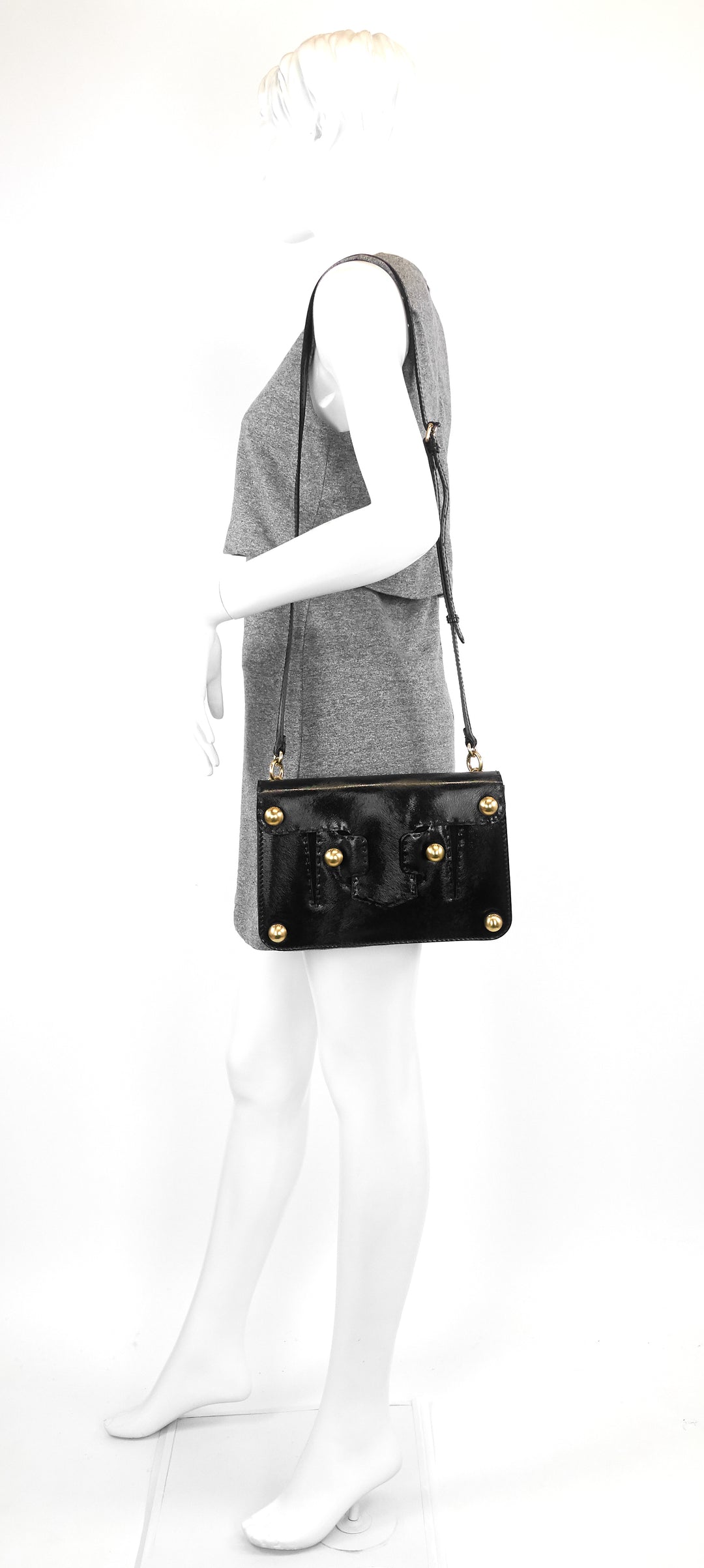 gold ball leather flap bag