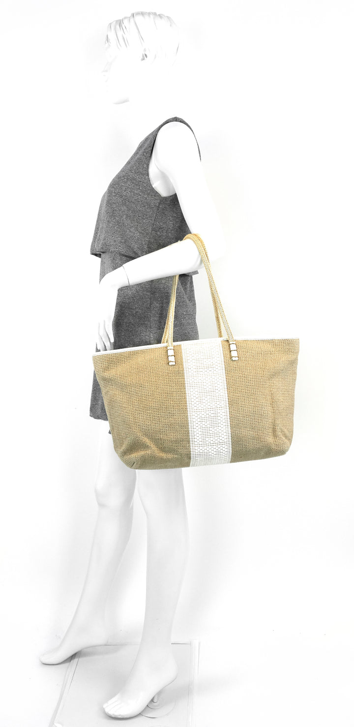 striped hemp tote bag