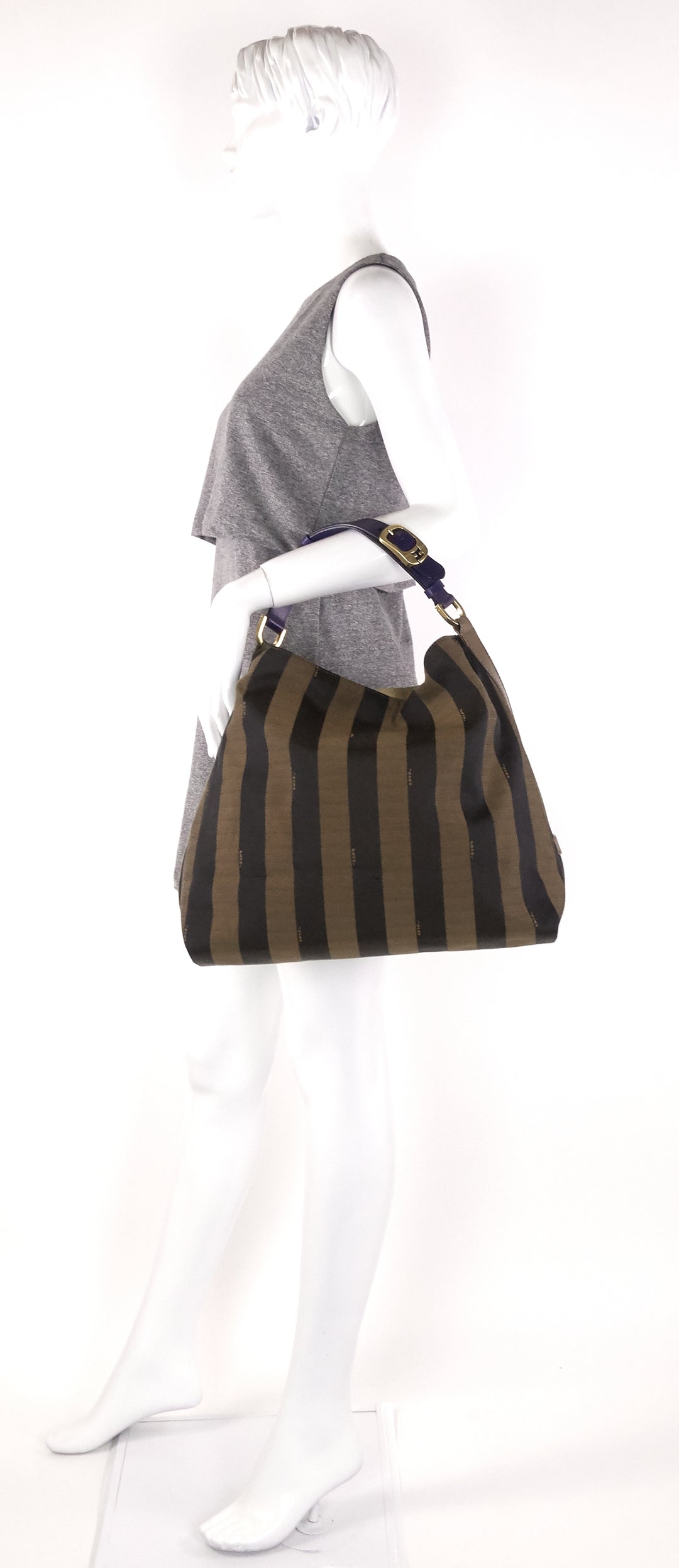 tobacco pequin stripe canvas hobo bag