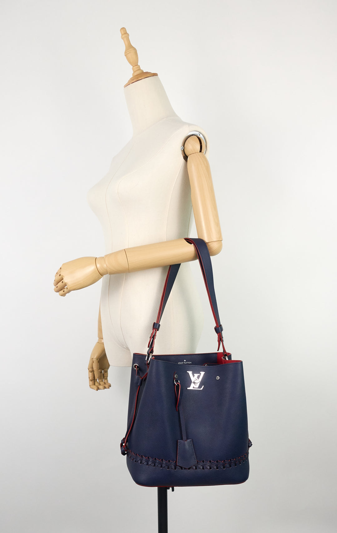 lockme braided blue calfskin leather bucket bag