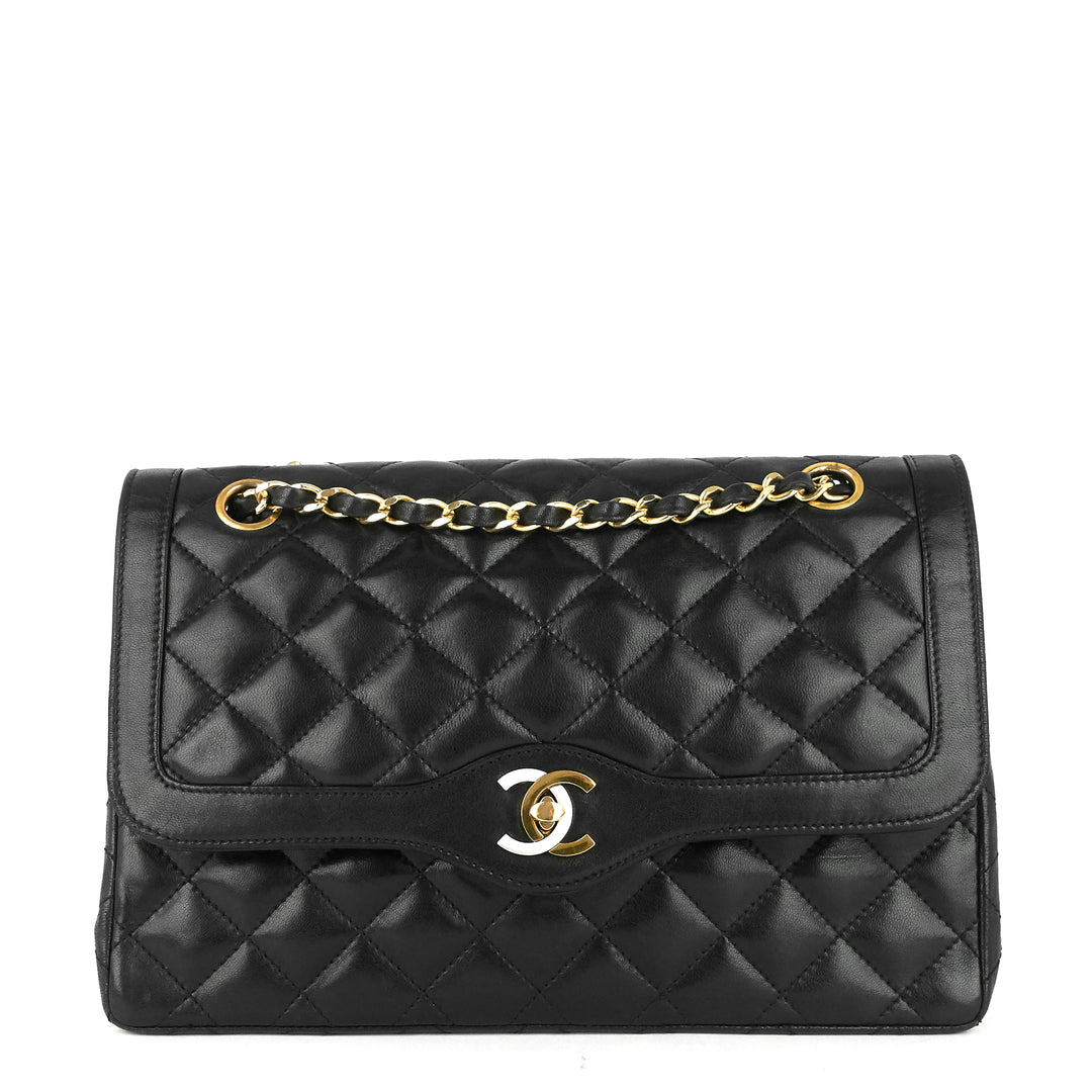 paris limited edition double flap lambskin leather bag