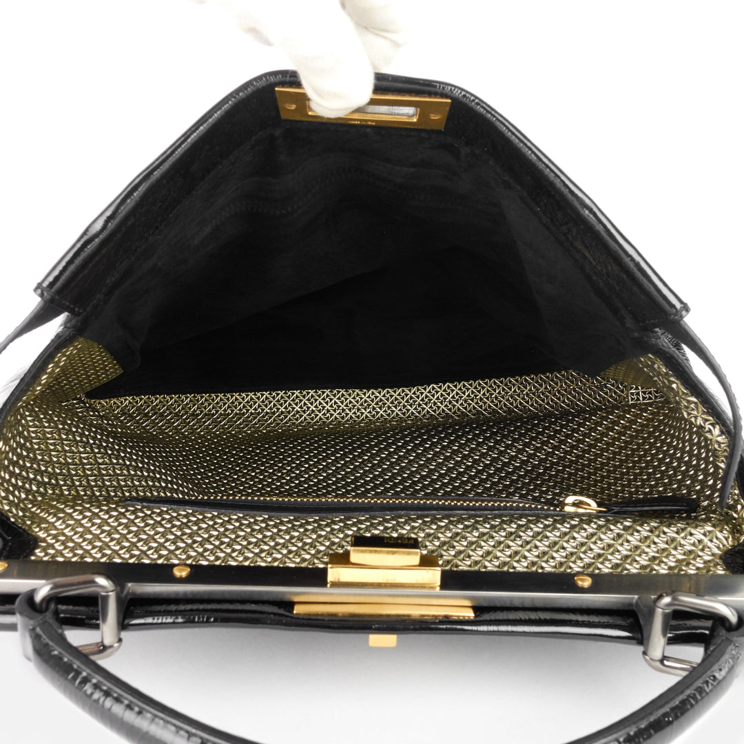 peekaboo large crinkled patent leather bag