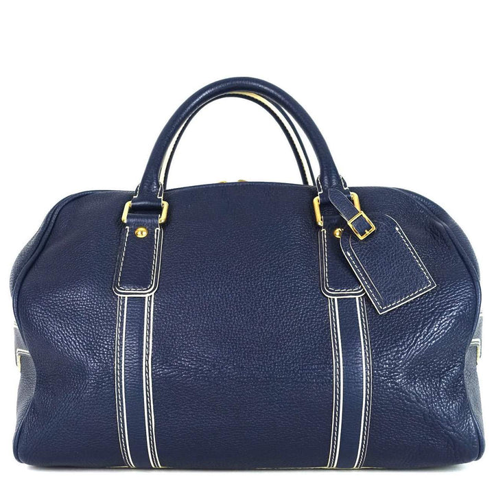 navy blue leather boston bag