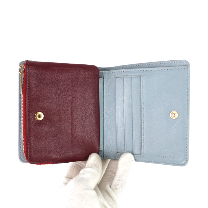 compact zip two-tone square lambskin wallet