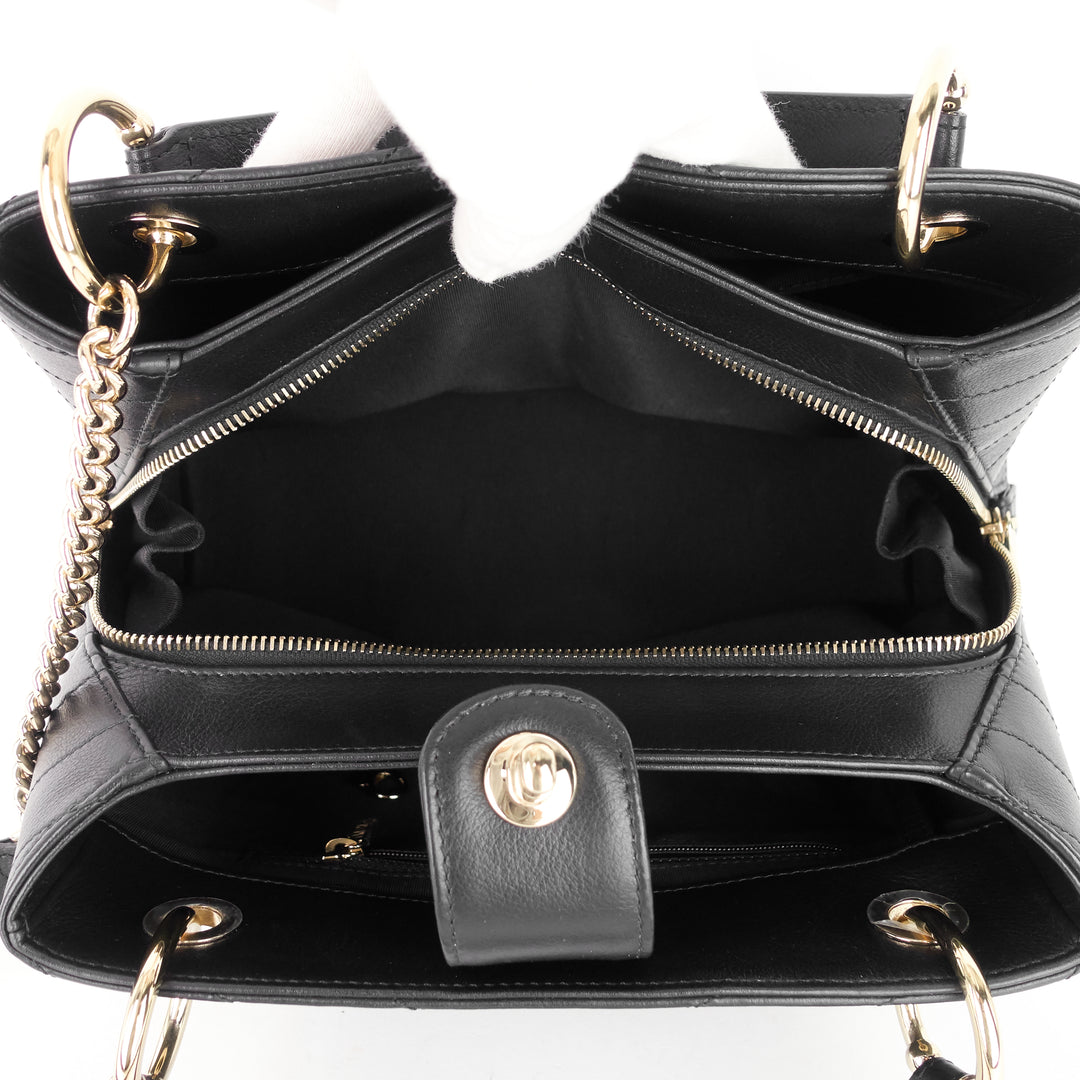 chevron chic top handle small calfskin tote bag