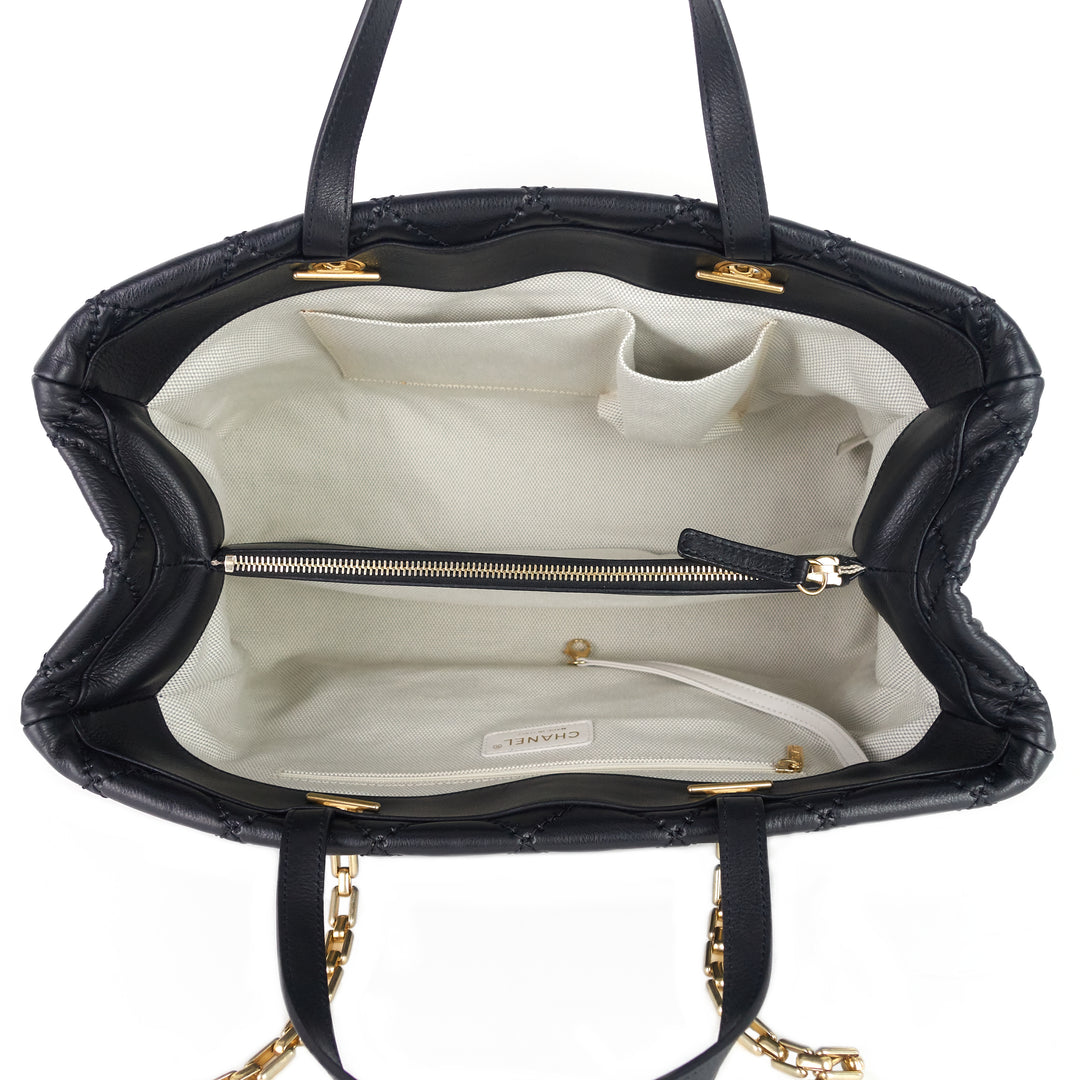 retro chain large calfskin leather shopping tote bag
