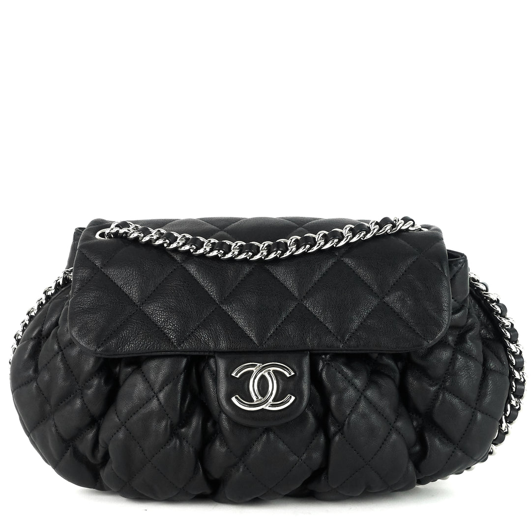 chain around large lambskin leather messenger bag