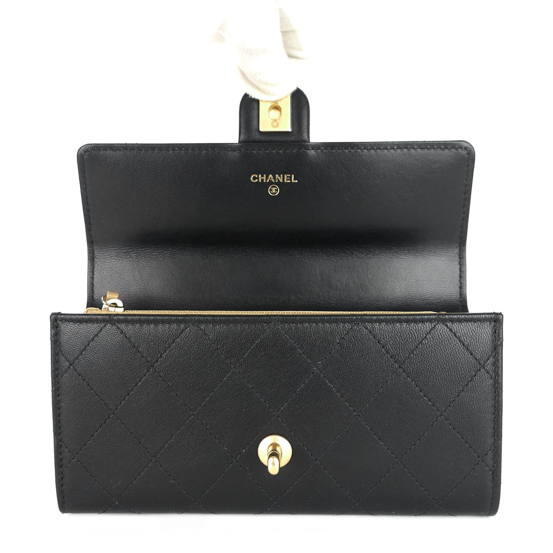 chic pearls flap goatskin leather clutch with chain bag