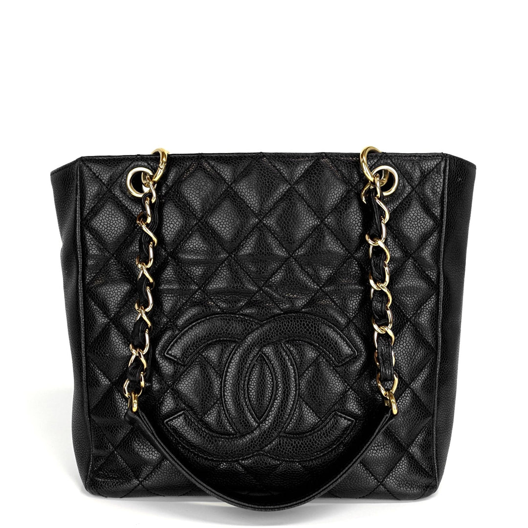 petite shopping tote quilted caviar leather bag