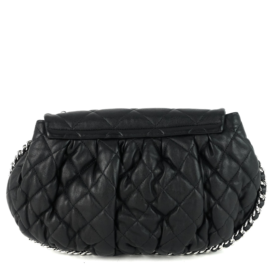 chain around large lambskin leather messenger bag