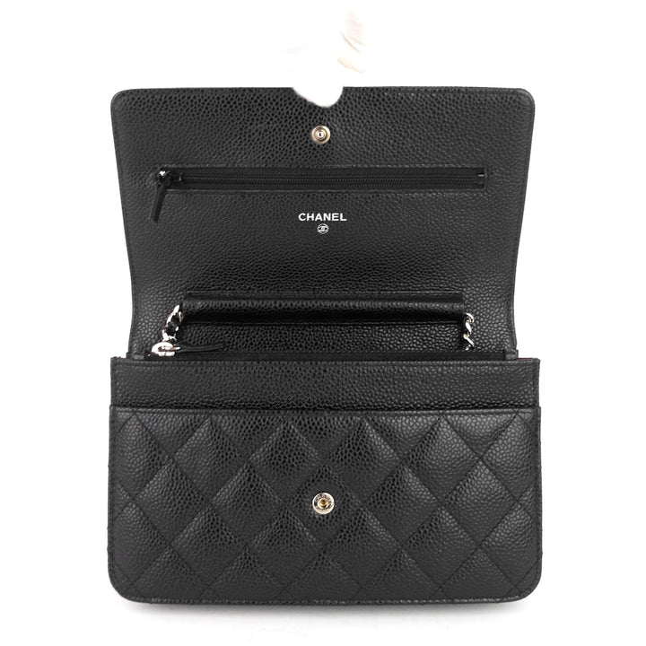 woc pebbled caviar leather wallet on chain bag