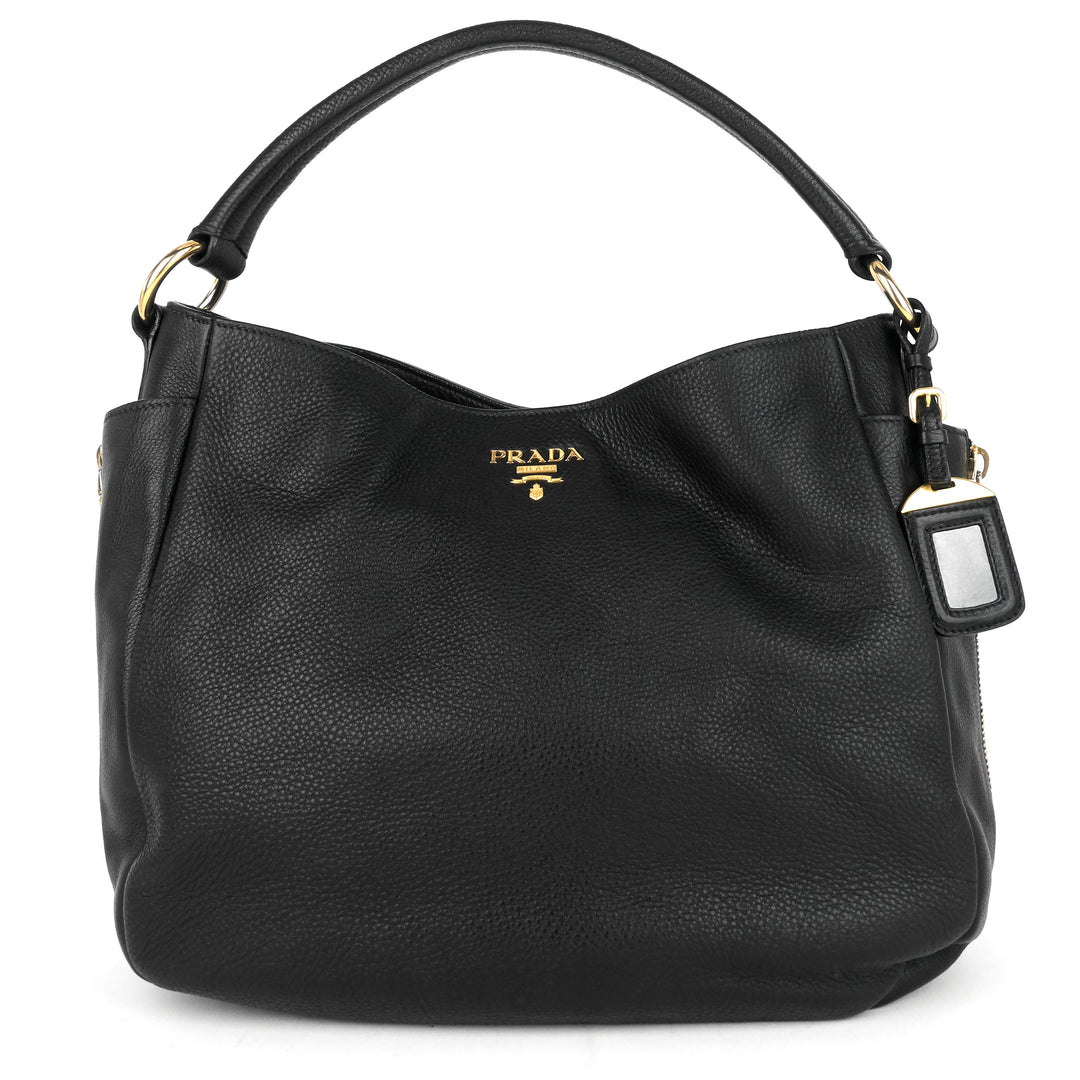 vitello daino leather zip side pocket bag