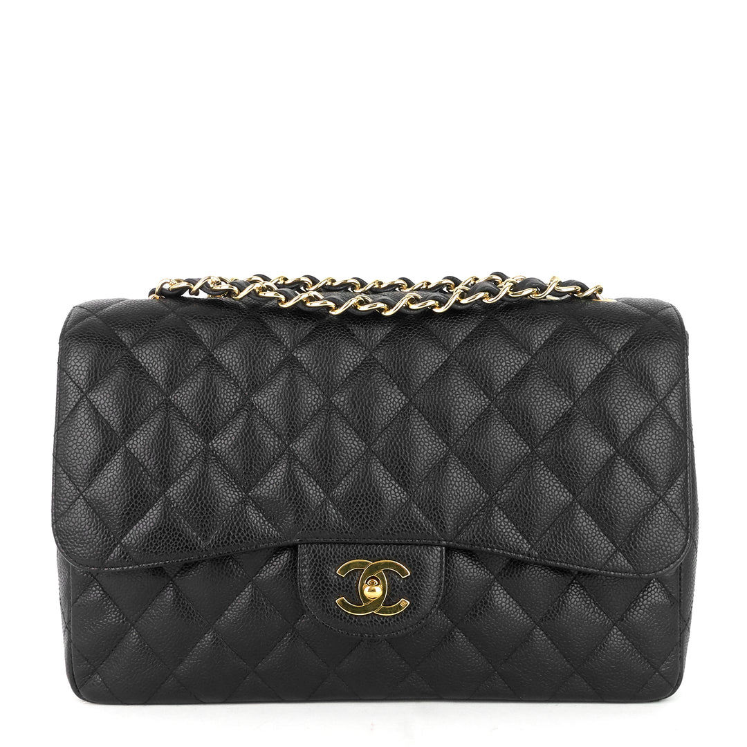 classic single flap jumbo caviar leather bag