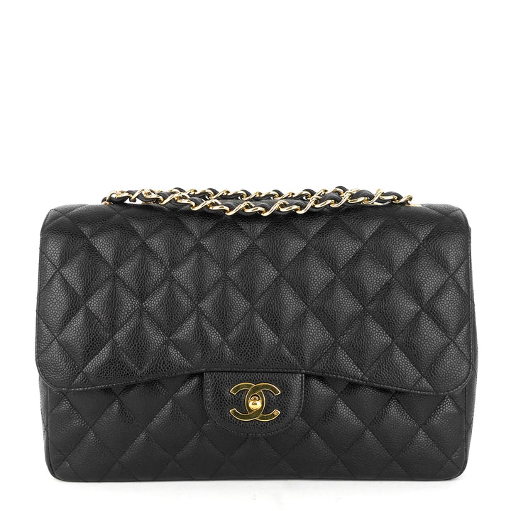 classic single flap jumbo caviar leather bag