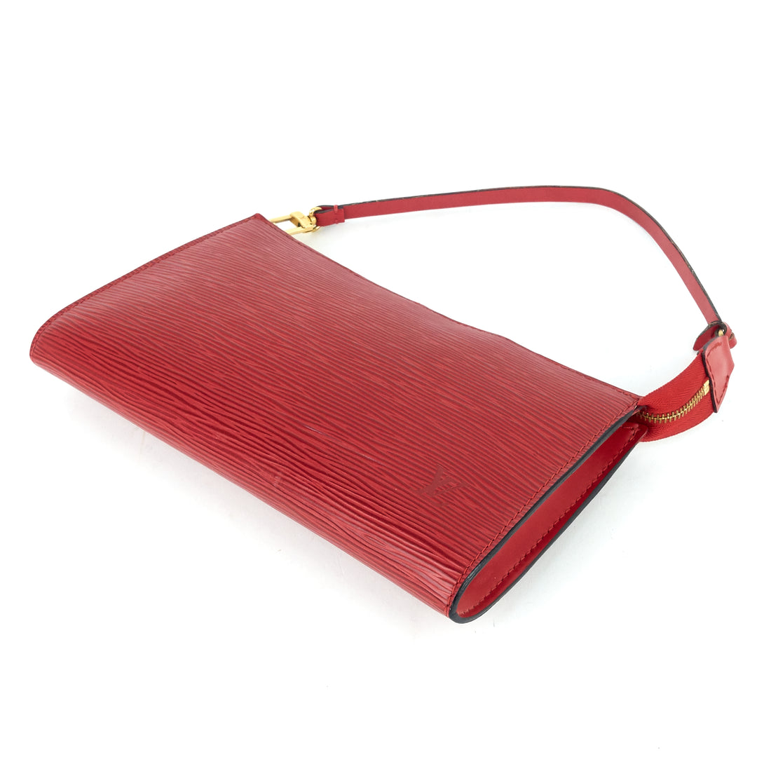 pochette accessoires red epi leather handbag