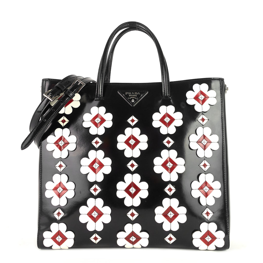 convertible spazzolato leather flower appliqué tote bag