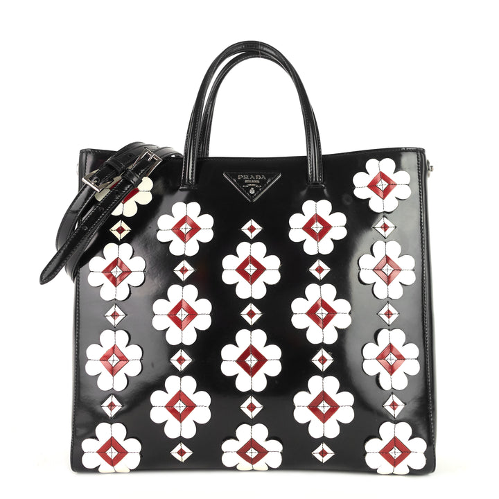 convertible spazzolato leather flower appliqué tote bag