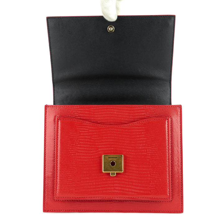 sharp lizard embossed leather flap bag