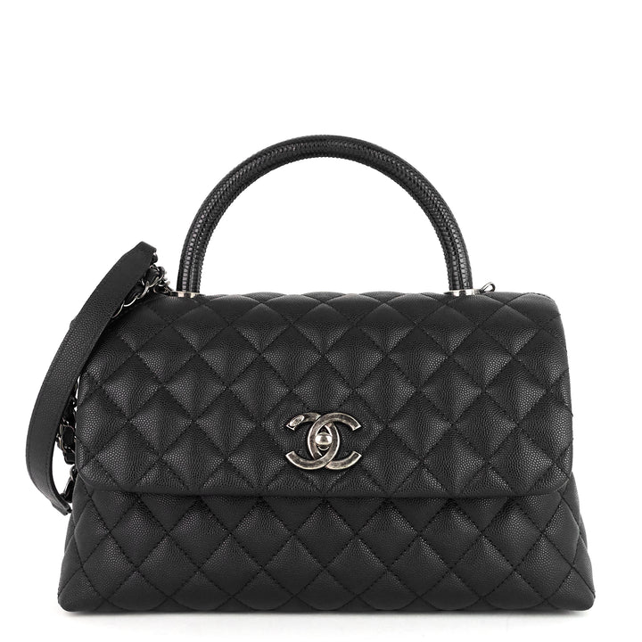 cc coco small caviar and lizard-embossed calfskin top handle bag