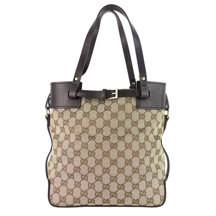 ornamental buckle monogram canvas tote bag