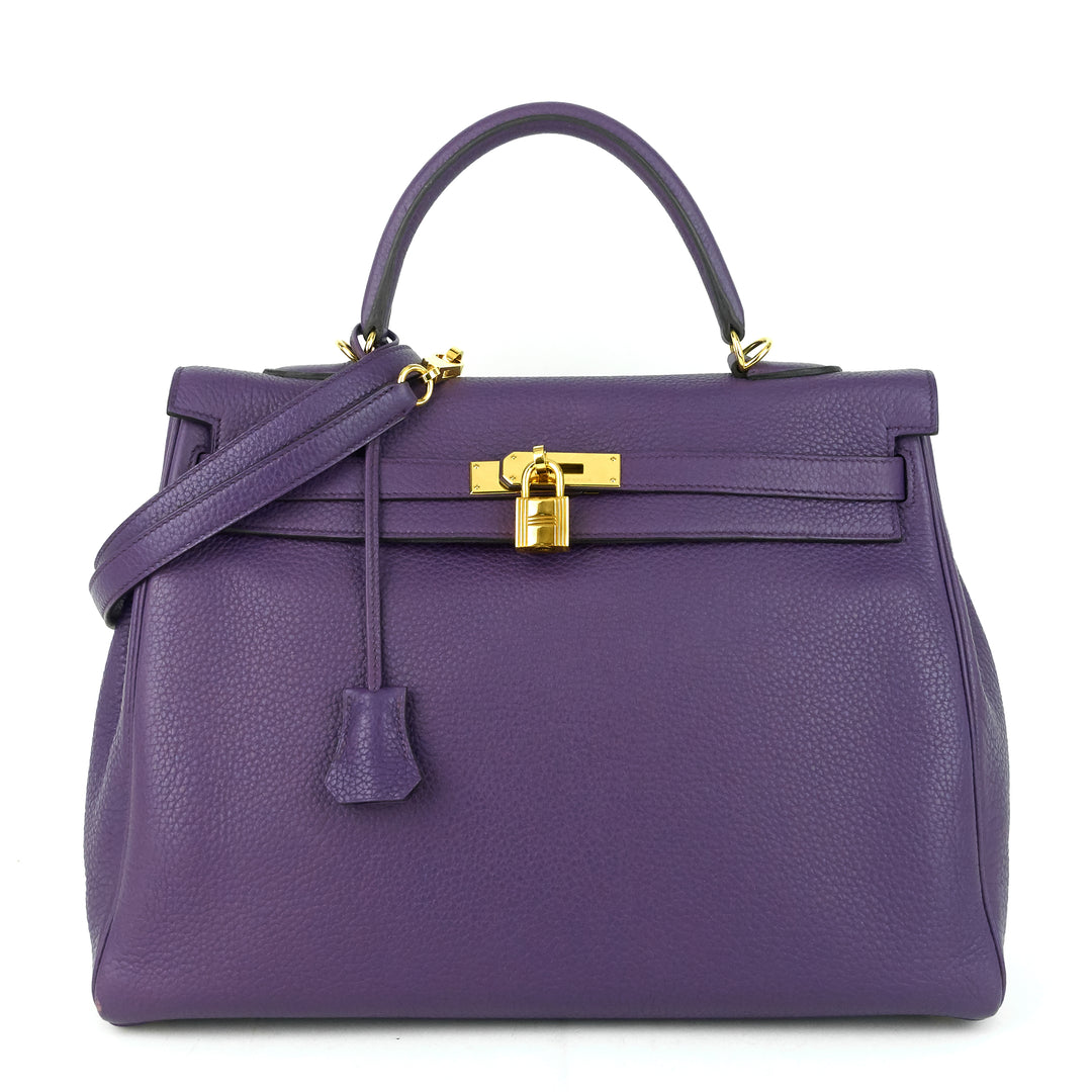 kelly 35 violet clemence leather bag