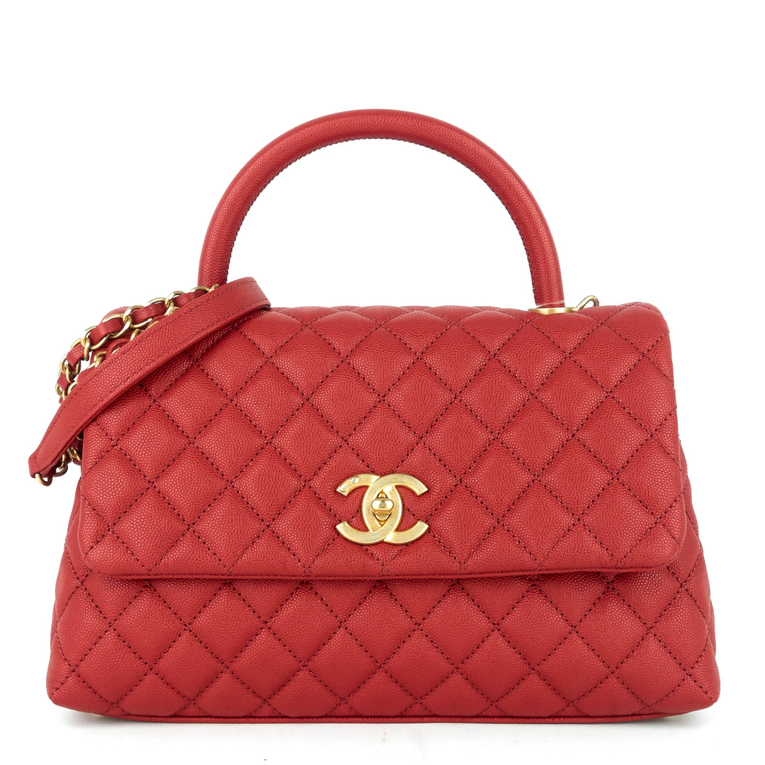 coco top handle small caviar leather bag