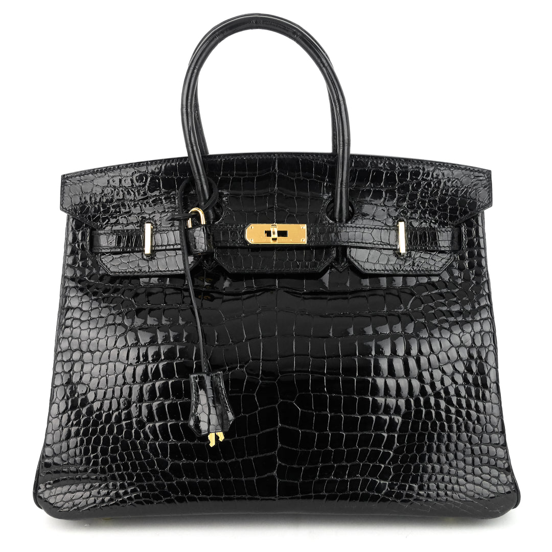birkin 35 black porosus crocodile handbag