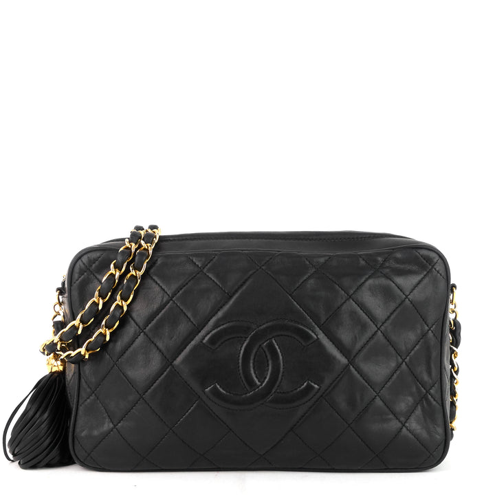 quilted lambskin leather camera bag