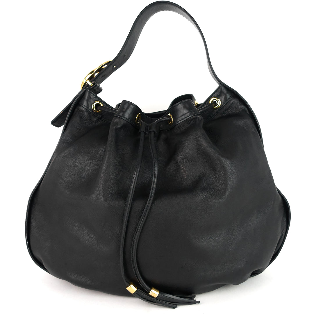 drawstring soft leather tote bag