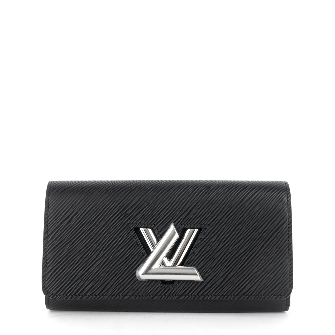 twist long black epi leather wallet
