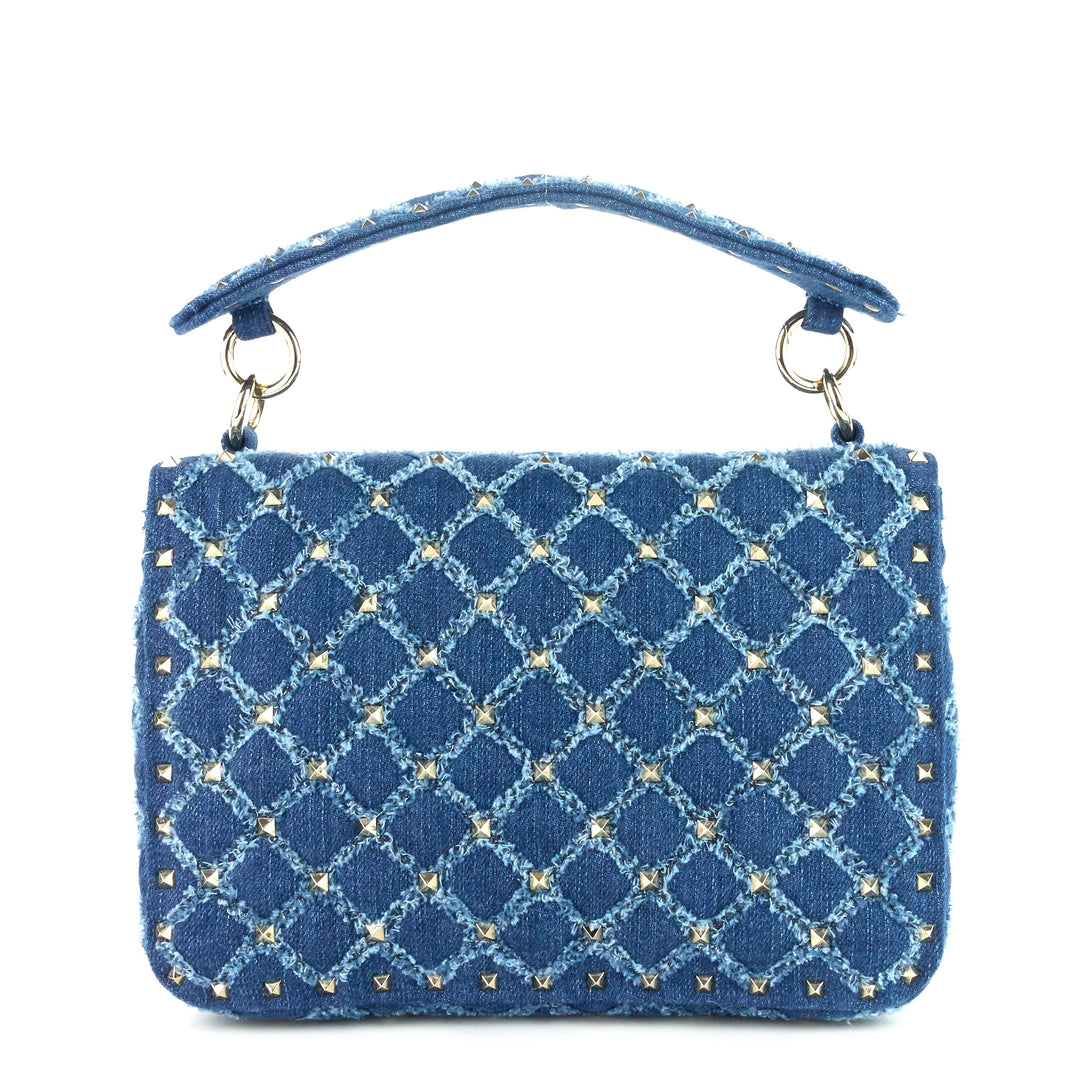 rockstud spike medium matelassé denim flap bag