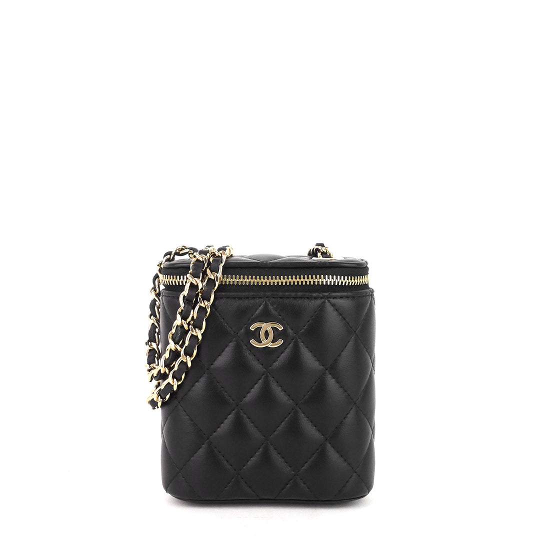 classic vanity with chain matelassé lambskin crossbody bag
