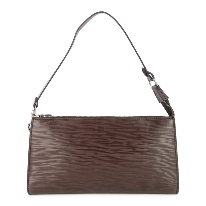 pochette accessoires brown epi leather bag