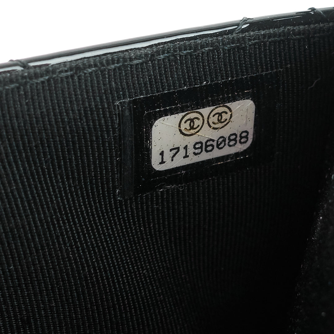 patent leather wallet on chain bag