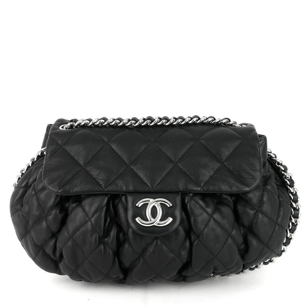 chain around large lambskin leather flap bag