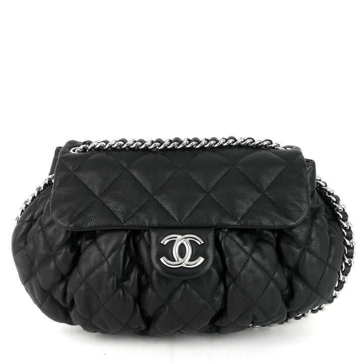 chain around large lambskin leather flap bag
