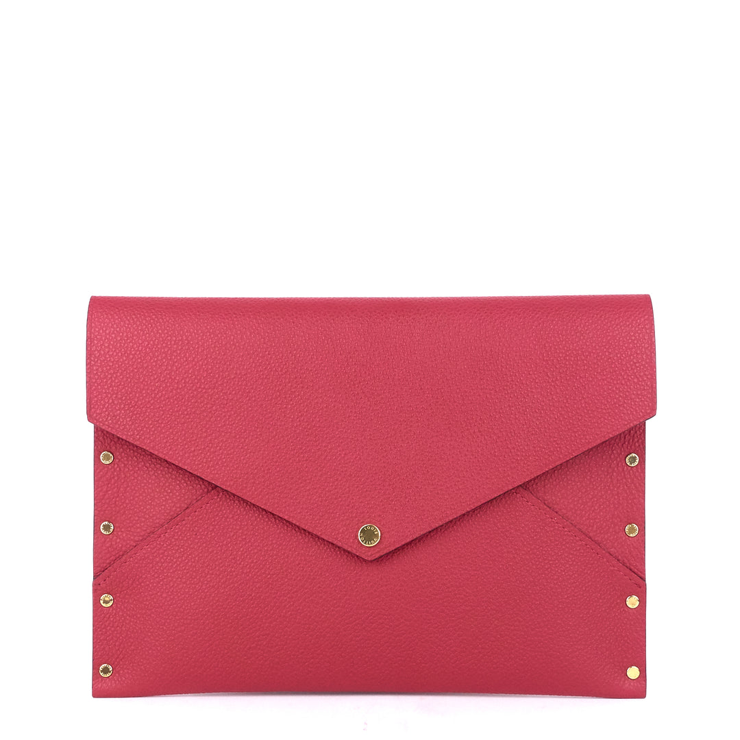 enveloppe mm rivets grained leather clutch bag