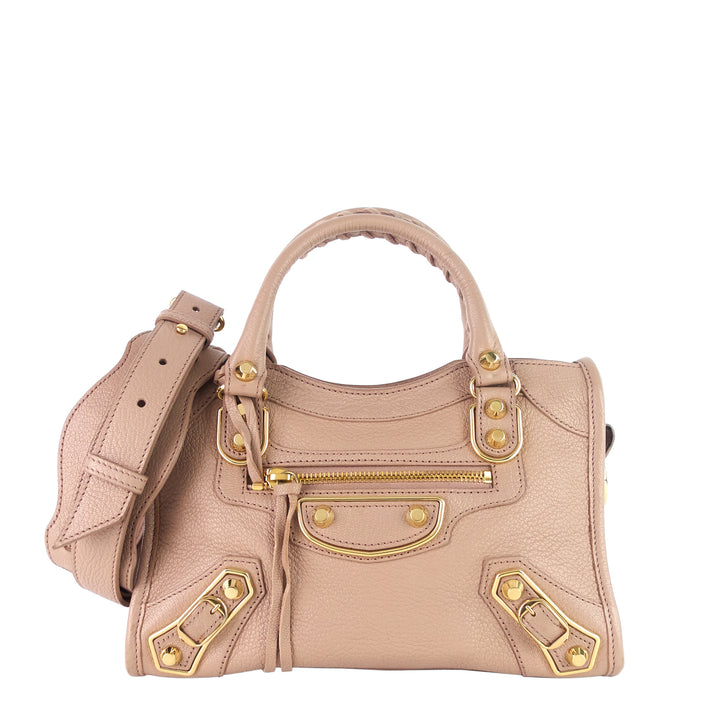 city mini metallic edge leather bag