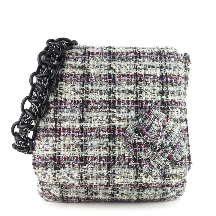 floral appliqué tweed messenger bag