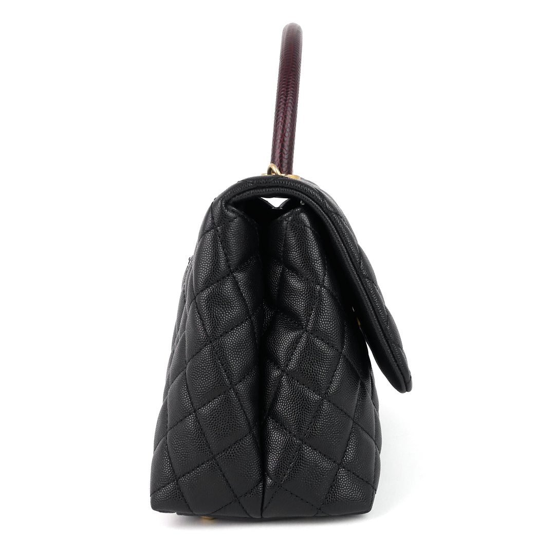 coco lizard top handle small caviar leather bag
