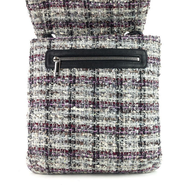 floral appliqué tweed messenger bag