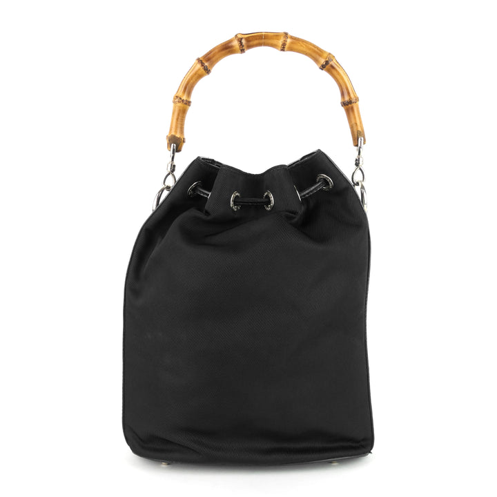 nylon bamboo handle drawstring bucket bag
