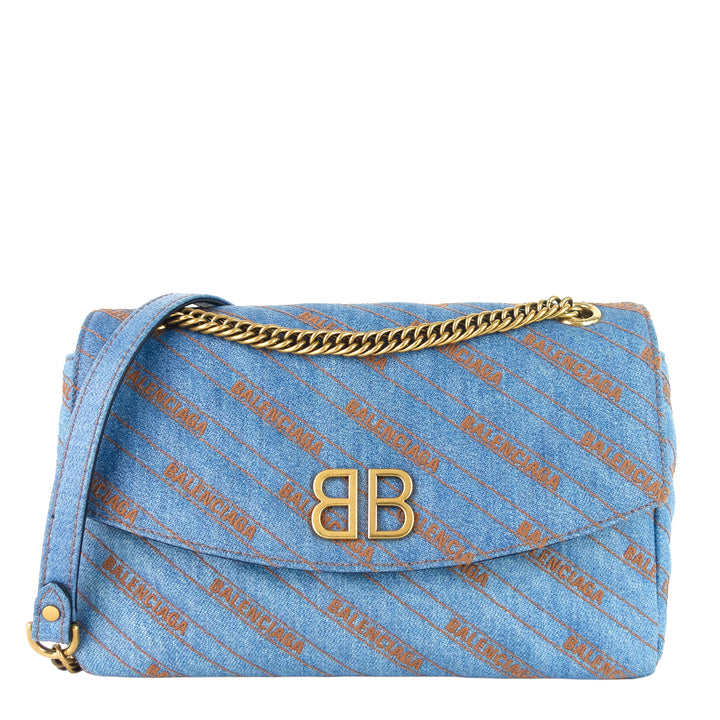 BB Medium Coated Logo Denim Crossbody Bag