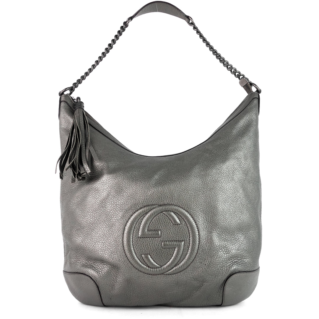 soho chain pebbled calf leather hobo bag