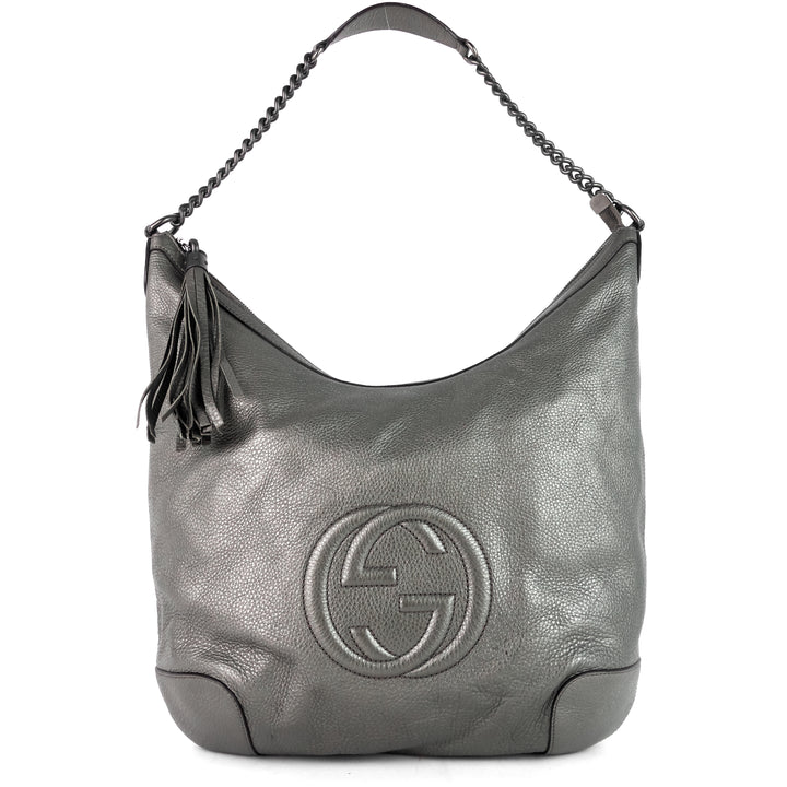 soho chain pebbled calf leather hobo bag