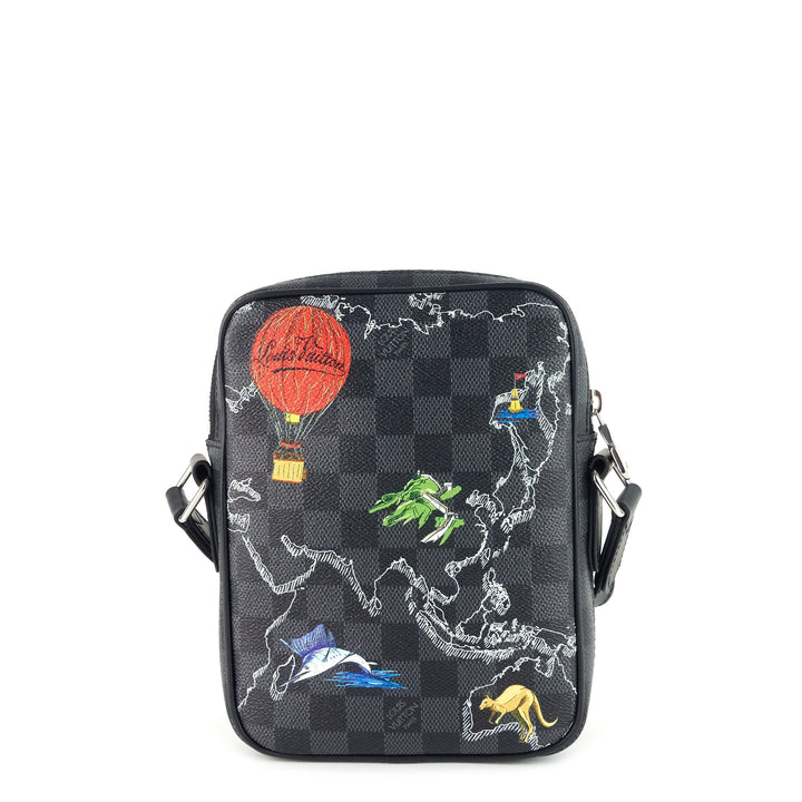 danube slim pm world map damier graphite canvas messenger bag