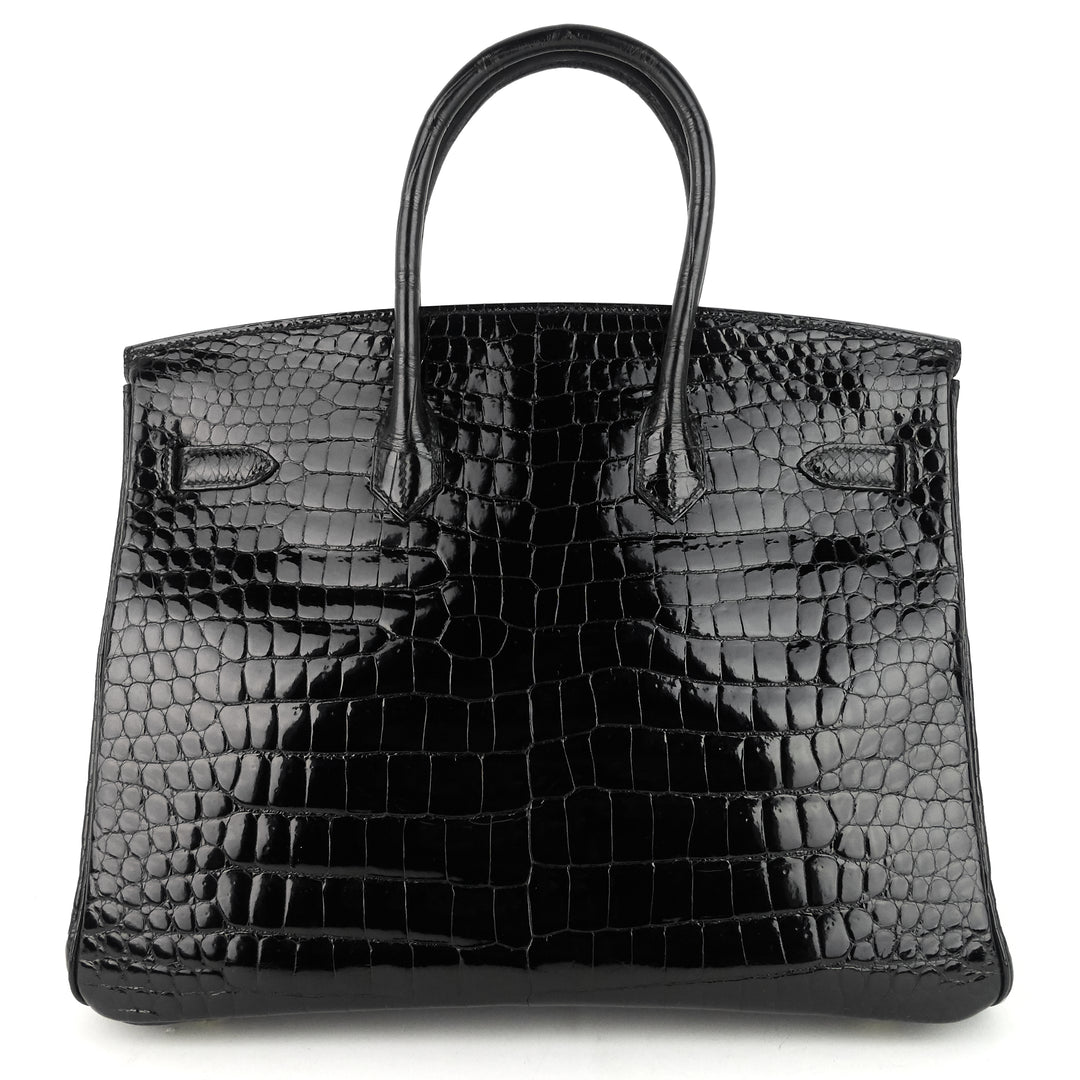 birkin 35 black porosus crocodile handbag