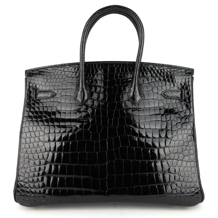 birkin 35 black porosus crocodile handbag