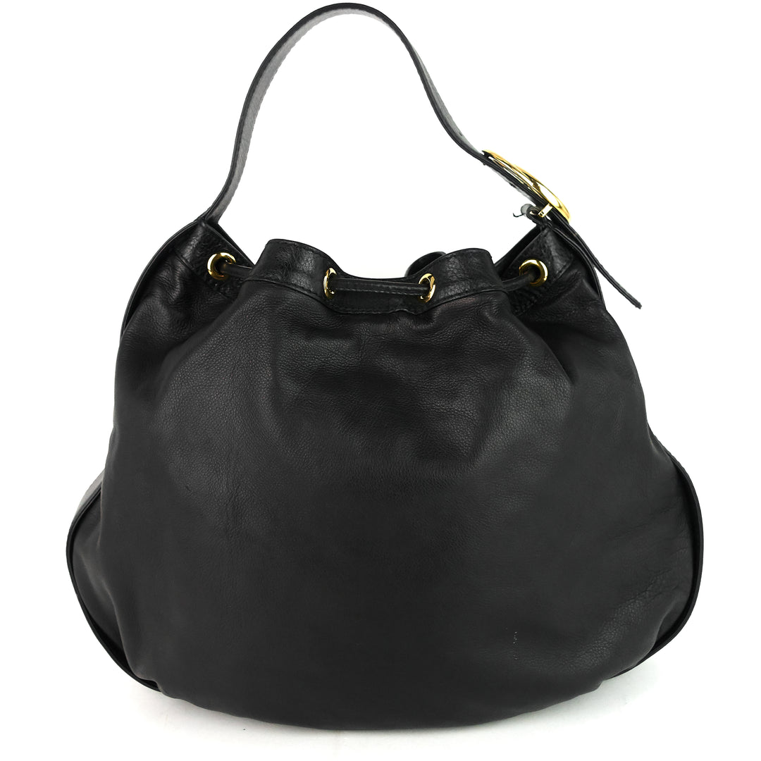 drawstring soft leather tote bag